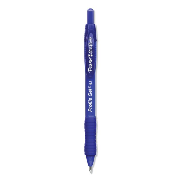 Paper Mate Profile Gel Pen, Retractable, Medium 0.7 mm, Blue Ink, Translucent Blue Barrel, PK12 PK 2095472
